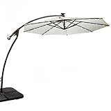 Sombrilla iluminada para mesa de exterior con botón de inclinación/manivela, varillas para jardín, césped, terraza, patio trasero y piscina