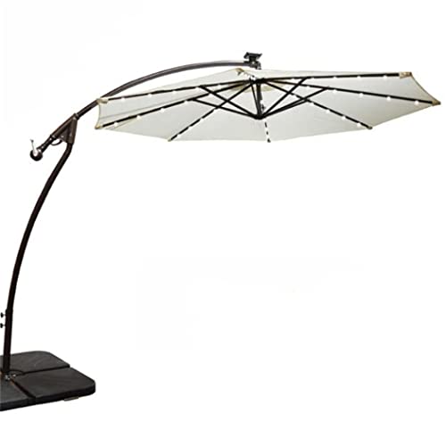 Paraguas Solar Offset Inclinable con Luces LED de 8 Costillas para Sombra Ajustable en la Piscina
