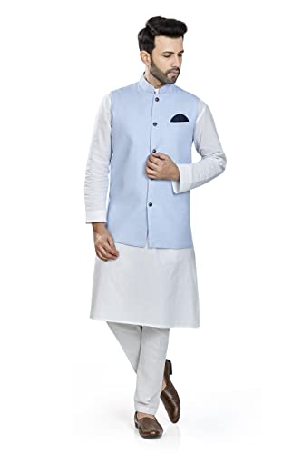 Image of BE ACTIVE 100% Cotton Solid Pattern Trendy Comfortable Stylish Full Sleeve Kurta Pajama Set with Jacket Nehru Style Koti for Men's ||