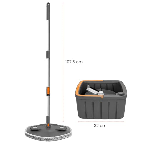 Image of Zureni Wet and Dry Bucket Mop Set 360 Rotating Square Mop-Head with Extendable Handle & 2 Replaceable Mop-Pads Self Separation Dirty Clean Water for Hardwood Tile Marble Floor Mopping & Cleaning