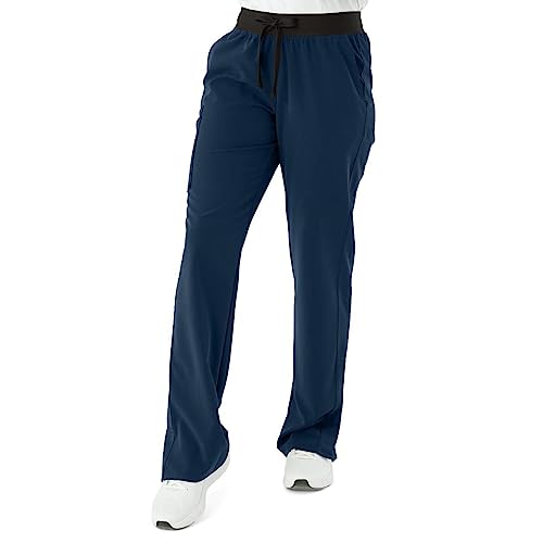 Image of ave. Women's Varick Six Pocket Midrise Straight Leg Scrub Pant, Navy, XXS Petite