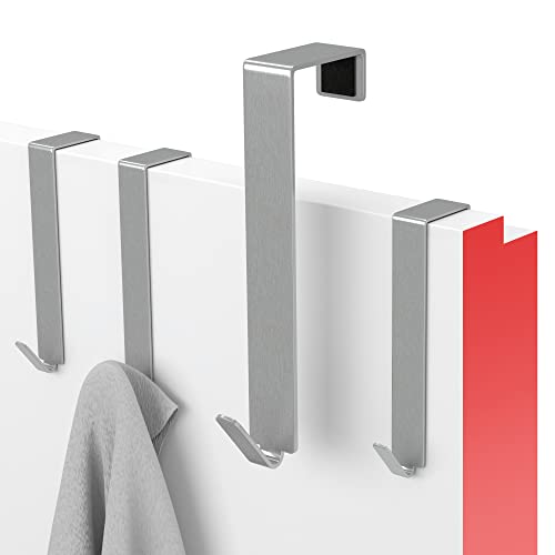 MDCASA Türhaken Edelstahl gebürstet - bis 2,5 cm Türfalz - 4 Stück - Kleiderhaken über Tür - Fensterhaken Deko - Garderoben-Haken - Handtuchhalter Cover
