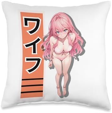 Vibrant Anime Girl Waifu Kawaii Design for Manga and Otaku Throw Pillow image 5