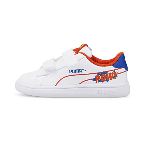Puma Kids Smash 2 Hook and Loop Sneaker, White-Cherry Tomato-Victoria Blue, 10 US Unisex Toddler