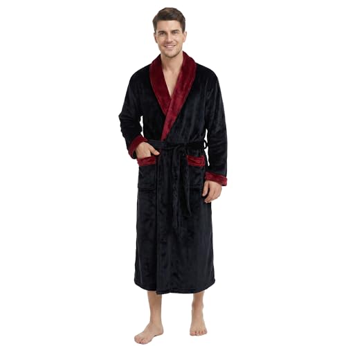 Image of U2SKIIN Mens Fleece Robe Plush Collar Shawl Bathrobe