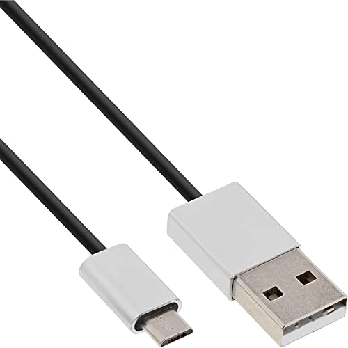 InLine 31750I Micro-USB 2.0 Cable, USB-A Male to Micro-B Male, Black/Aluminium, Flexible, 5 m, Aluminium, black