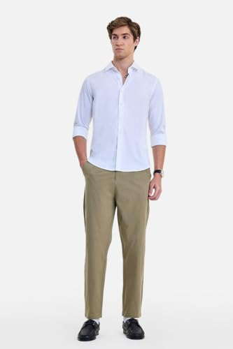 Image of SNITCH Men Formal Trousers | Regular Fit Pleated Front with Turned-Up Hem | Polyester Blend & Medium Stretch Fabric for Office & Winter Wear