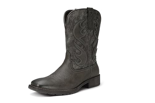 TruVeld Mens Square Toe Cowboy Boots Grey Western Boots Retro Boots for Men