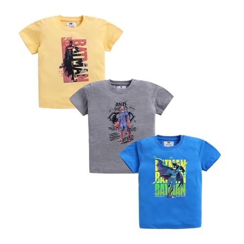 Image of Amazon Brand - Jam & Honey Boys Half Sleeve Graphic Printed T-Shirt | Round Neck | Regular Fit | Cartoon Characters (Available from 4-8 Years) (Pack of 3)