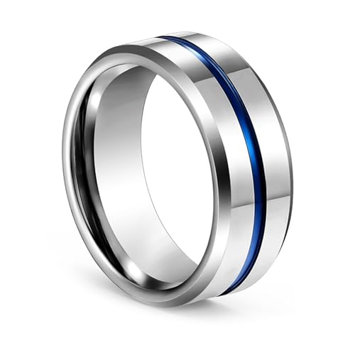 Bague homme ligne rainurée bleue KnSam, le cadeau personnalisable idéal