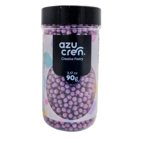 Azucren, Perlas Comestibles para Tartas, Sprinkles Comestibles, Ideal para Decorar Cupcakes, Galletas y Chocolates, Diametro 4 Milímetros, 90 Gramos (Violeta)