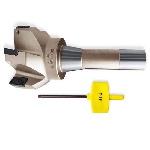 Image of R8 Shank Indexable End Mill 3 inch Diameter 90 Degree High Speed Milling Cutter with 6 Apkt1604 Carbide Inserts (6-1 /4 inch Overall Length)