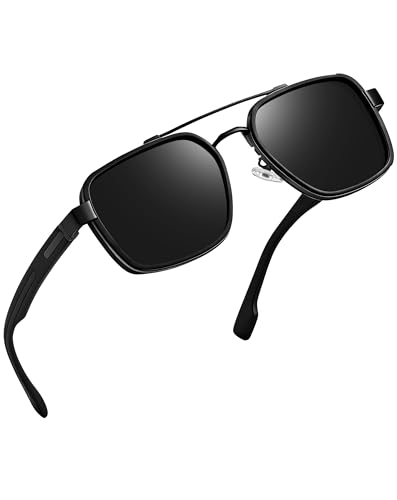 Joopin Quadratische Sonnenbrille Herren Polarisiert Retro 90er Rechteckige Sonnenbrille Klassische Polarized UV400 Sunglasses Men Woman für Alltag Reise Autofahren (Schwarz)