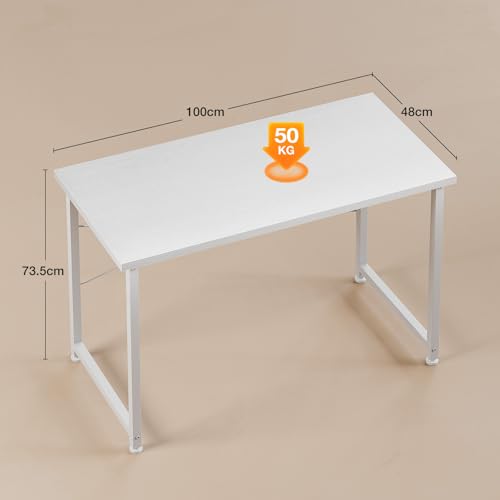 ODK Kleiner Schreibtisch, 100×48cm Computertisch Bürotisch für Arbeitszimmer, Schlafzimmer, Wohnzimmer,Büro, Schreibtisch Klein Modern Holz PC Tisch Officetisch für Home, Office, Weiß