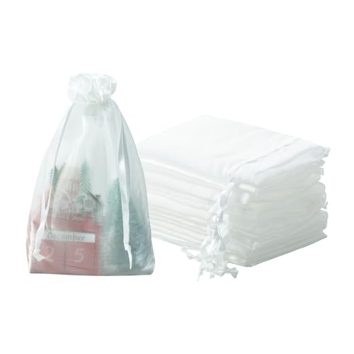 Image of QIANF 20 Pcs White Small Organza Bags 6X9 inch for Wedding Favors with Drawstring, Mini Mesh Gift Bags Jewelry Pouch for Candy Bridal Shower Party Favor Baby Shower Christmas