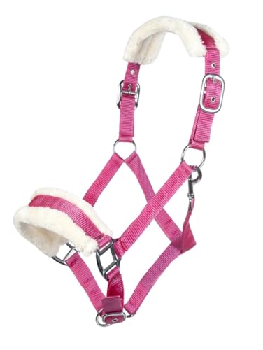 HKM 11796 Halfter Bischofshofen, PlĂĽschpolsterung, Pferdehalfter, Magenta, Warmblut