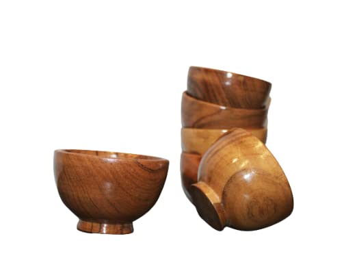 HOME RENOVATORS Handcrafted Wooden Dessert Bowls | Bowl for Breakfast Snacks , Soup Serveware , Salad Bowls for Home Kitchen ( Set of 6 )