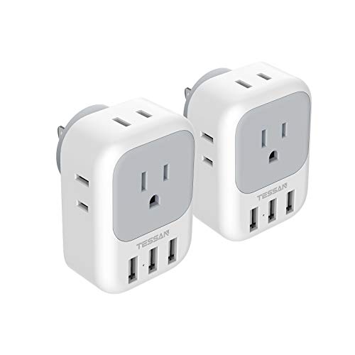 Multiple Plug Outlet Splitter with USB Wall Charger, TESSAN 4 Electrical Outlet Extender with 3 USB Ports, Wall Charger Block for Cruise Dorm Essentials, Home, Office, 2 Pack