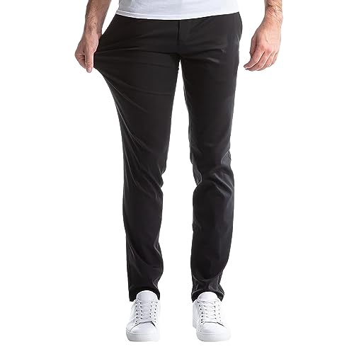 Pantalones de vestir clásicos para hombre, pierna recta, de sarga de algodón de alta elasticidad, ropa de oficina, negocios, casual, cintura elástica, pantalones formales, Negro, S