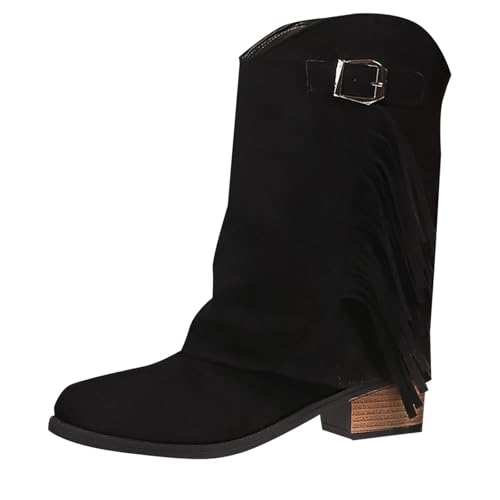 Bottes de cowboy mi-mollet à franges en faux daim noir taille 37
