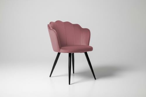 Image of Finch Fox Blake Luxurious Home Collection Dining Room Chairs in Pink Velvet Material & Stylish Design with Black Metal Powder Coated Legs
