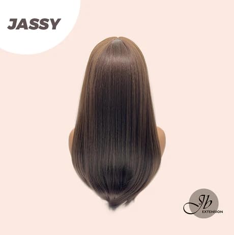 Miniatura 6 de JASSY - Peluca de cabello largo natural liso marrón con flequillo completo, para usar y llevar, sin pegamento, pelucas sintéticas naturales para uso