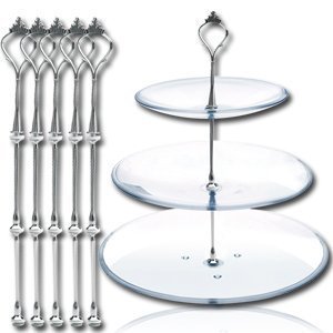 Crazycity Romance Acrylic Clear Bling Crown 3 Tier 5 SETS Sliver Cake Stand Anchor Hardware Kit Centre Handle Fittings for Birthday Party,Wedding