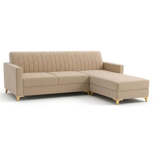 Image of CASASTYLE Signature Groovy 4-Seater L-Shape Sofa Set with Movable Ottoman | Flexible LHS /RHS Layout | Smooth Boston Fabric & Plush Cushions | 40D Foam + Zigzag Spring | 3-Yr Warranty (Beige)