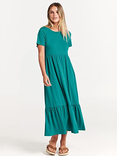 Image of ANRABESS Womens 2026 Summer Casual Maxi Dress A line Tiered Flowy Short Sleeve Crewneck T Shirt Beach Travel Long Dresses