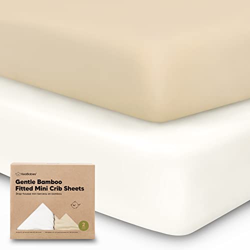Image of 2-Pack Mini Crib Sheets, Pack and Play Sheets Fitted - Pack N Play Sheets, Organic Fitted Crib Sheet for Pack and Play Mattress, Playard Baby Crib Sheets, Crib Sheets Neutral for Boys,Girls (Khaki)