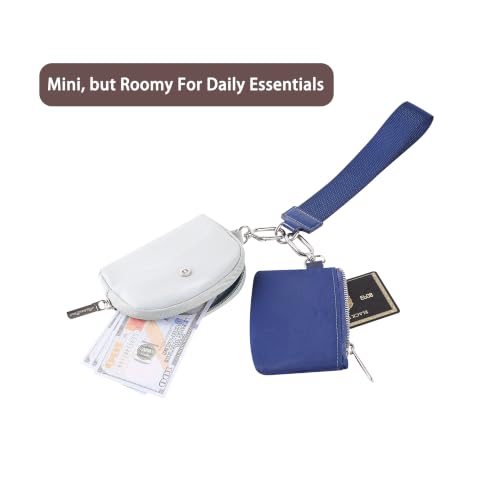 Image of Dual Pouch Wristlet - RFID Blocking Keychain Wallet Mini Zip Around Wristlet with Detachable Strap, Mini Coin Purse For Women, Premium Zippers & Metal Buckles (Navy & Steel Blue)