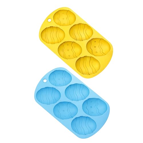 2 x Chocolate Easter Egg Mould - Chocolate Moulds - Silicone Moulds for Baking - 6 Cavity Non-Stick Easter Egg Silicone Cake Mould - Molds for Hot Choc Bombs Jelly Ice Cubes Soap - Random Colours