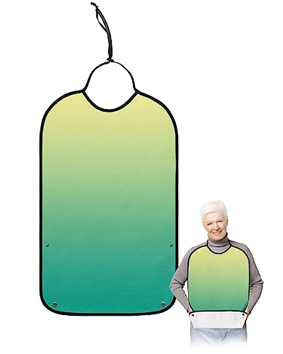 Kewadony Adult Bibs for Elderly Women - Yellow Green Ombre Waterproof Dining Clothing Protectors with Crumb Catcher for Eating/Feeding, Gradient Color Green Terry Cloth Bib Machine Washable
