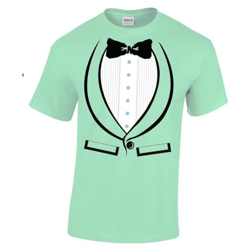 DIRTYRAGZ Tuxedo T Shirts - Multicolor Wedding Fancy Tux Suit Tshirt, 80s Prom Outfit for Men or Women, Men Mint L