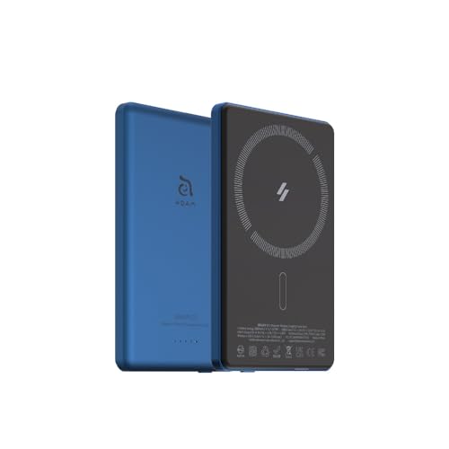 ADAM ELEMENTS Magnetic Wireless Charger – Gravity C5 - Magnetic Wireless Charging Power Bank for iPhone 12/13/14/15/16/17 Series & AirPods Series (Blue)