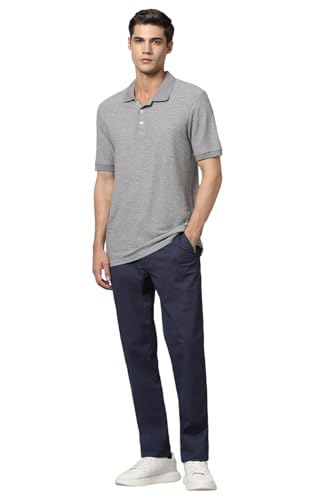 Image of Louis Philippe Men's Slim Fit Mid Rise Textured Cotton Blend Casual Trousers