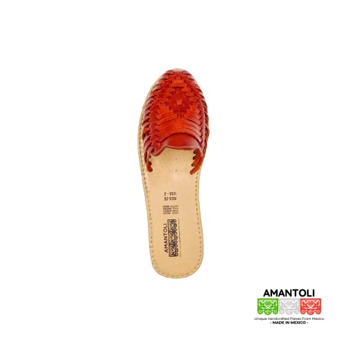 Amantoli Xochitl Model - Women 100% Artisan Hand Made Mexican Leather Hipster Brown Colorful Closed Toe Sandal Huarache Artesanal - Hecho A Mano Handcrafted In Mexico (Us 6) #TOP5