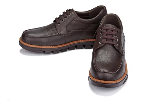 Image of CALTO Men's Invisible Height Increasing Elevator Shoes - Dark Brown Pebble Grain Leather Lace-up Casual Shoes - 3 Inches Taller- G63811 - Size 7 D(M) US