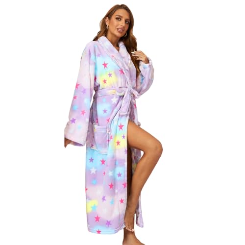 Image of RONGTAI Womens Bathrobe Ladies Fleece Plush Warm Long Robes Fleece Nightgown Sleepwear