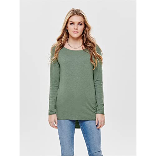 ONLY Damen Langer Feinstrick Pullover | Langarm Rundhals Knit Sweater | Stretch Jumper Locker ONLMILA, Farben:Grün, Größe:XS – Ansicht 3