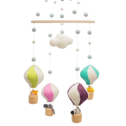 Image of GLACIART ONE Baby Nursery Animals & Hot Air Balloon Mobile for Crib | Gender Neutral Mobile for Nursery Decor | Felt Hanging Room Decorations Handmade from Natural Wool | Great Gift Idea
