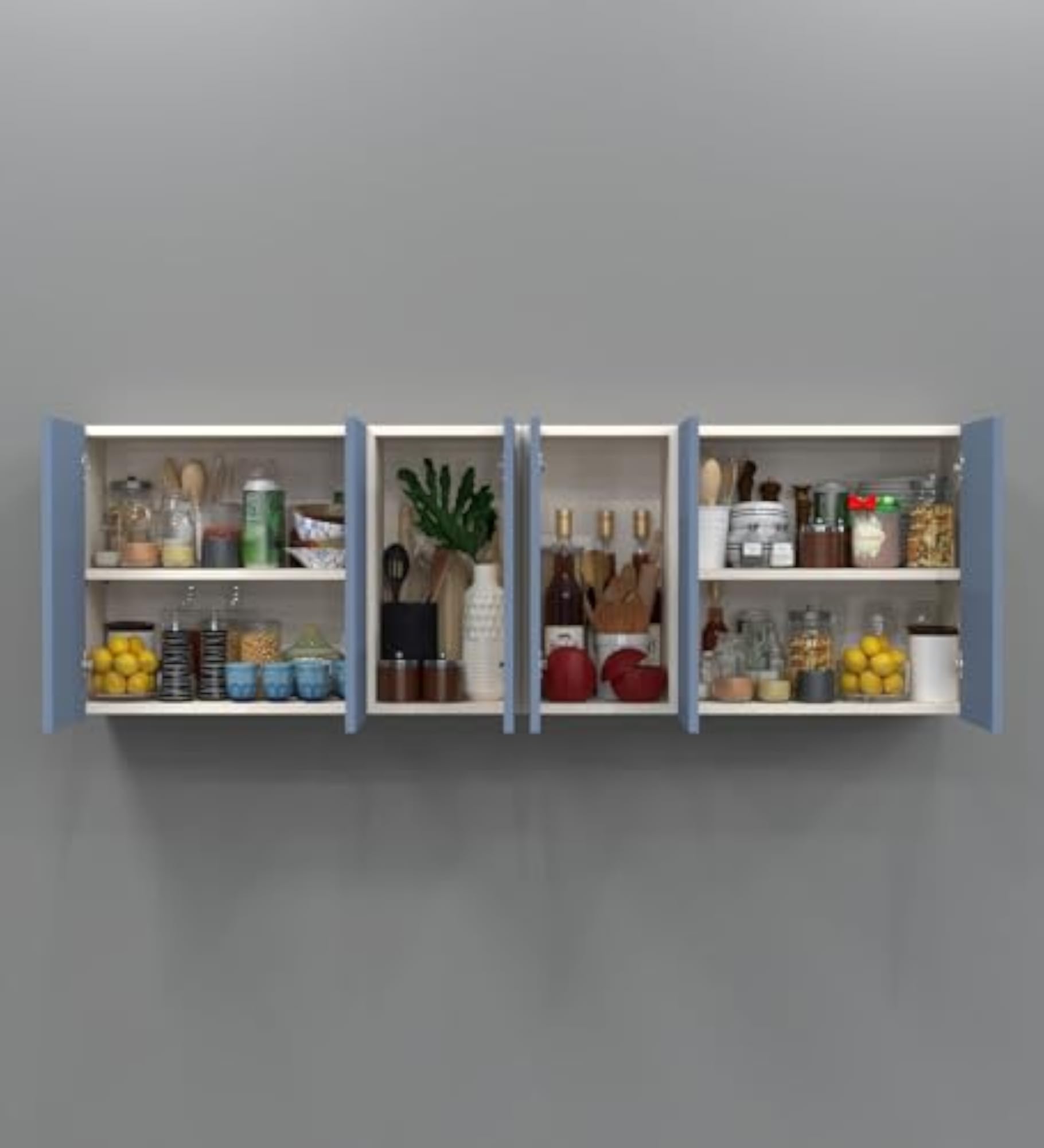 Wall-Mounted Kitchen Cabinet with Handleless Shutters, Blue Berry