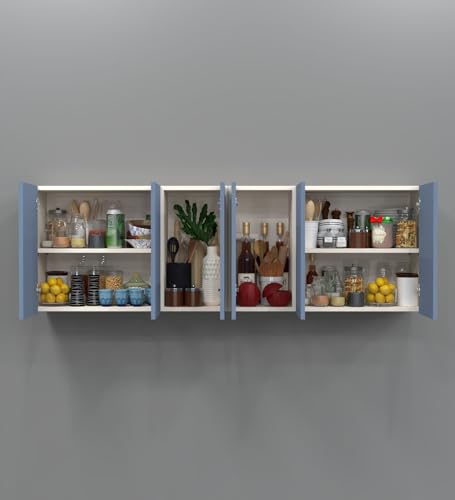 Image of SPECIALITY PANELS 6 Door Wall Cabinet with UV Profile Shutter | Wall Mounted Storage Cabinet for Kitchen Bathroom Living Room | Wooden Wall Cabinet Organizer UV Blueberry Finish DIY Assembly