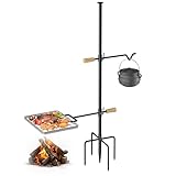 QuillVox Campfire Grill Grate with Swivel Handle, Campfire Cooking Equipment - Fire Pit Grill Grate with Heavy Duty Steel, For Outdoor BBQ Camping and Cooking, Black