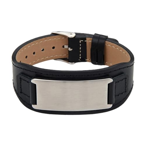 Brazalete de cuero con nombre grabado y cierre de acero inoxidable