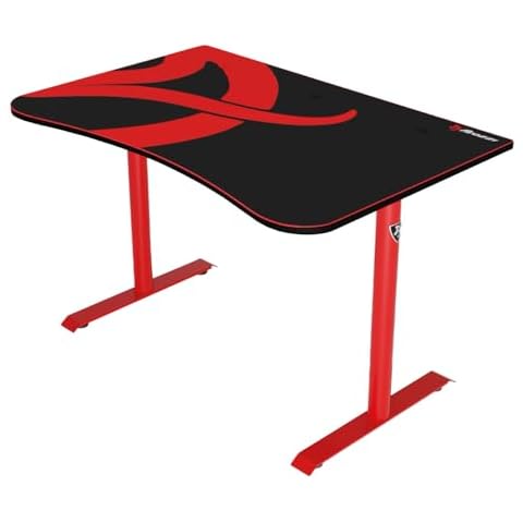 Arozzi Arena Fratello Curved Gaming and Office Desk with Full Surface Water Resistant Desk Mat Custom Monitor Mount Cable Management Cut Outs Under The Desk Cable Management Netting - Red Cover