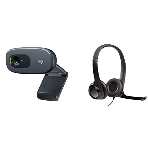 Image of Logitech C270 HD Webcam, HD 720p /30fps, Widescreen HD Video Calling with H390 Wired USB Headset, Stereo Headphones with Noise-Cancelling Microphone-Black