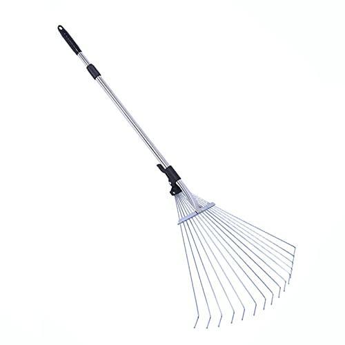 wiedao Telescopic Garden Leaf Rake Tools, 15 Tines Garden Leaves Rake, Moss Rake for Quick Clean Up of Lawn and Yard Gardening Tools Gifts Lawn Leveller