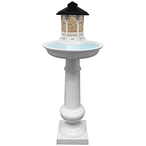 Oakland Living Modern Round Cast Aluminum Metal 40-in White Bird Bath and Bird Feeder Combo Cover