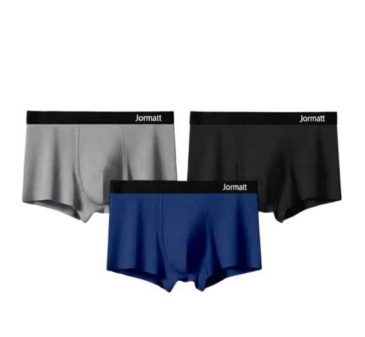 Image of Jormatt Men's Boxer Trunks, Pack of 3, Grey, Black and Blue, Multicolour